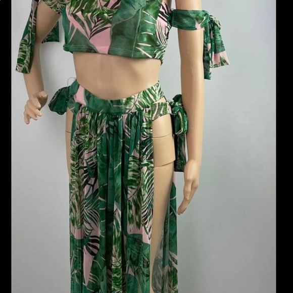 Floral Tropical Print Multicolor Three Piece Cover-up and Swimsuit Set - Picture 8 of 13